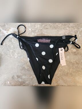 XXL VS Swim Side Tie Cheeky Bikini Bottom Black Polka Dot